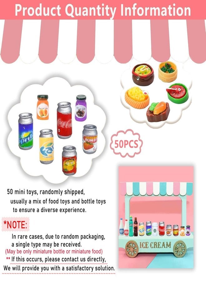 Plexaris ٥٠ قطعة من الألعاب المصغرة، زجاجات طعام ومشروبات مزينة بالراتنج، ألعاب مصغرة لطيفة على شكل خليط كيك، ألعاب مصغرة لتزيين منزل مصغر، هدايا مصغرة للأطفال (عشوائية) - Image 2